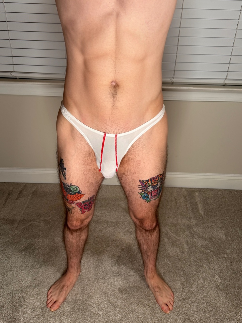 Men's Stretch Fit White Thong Large